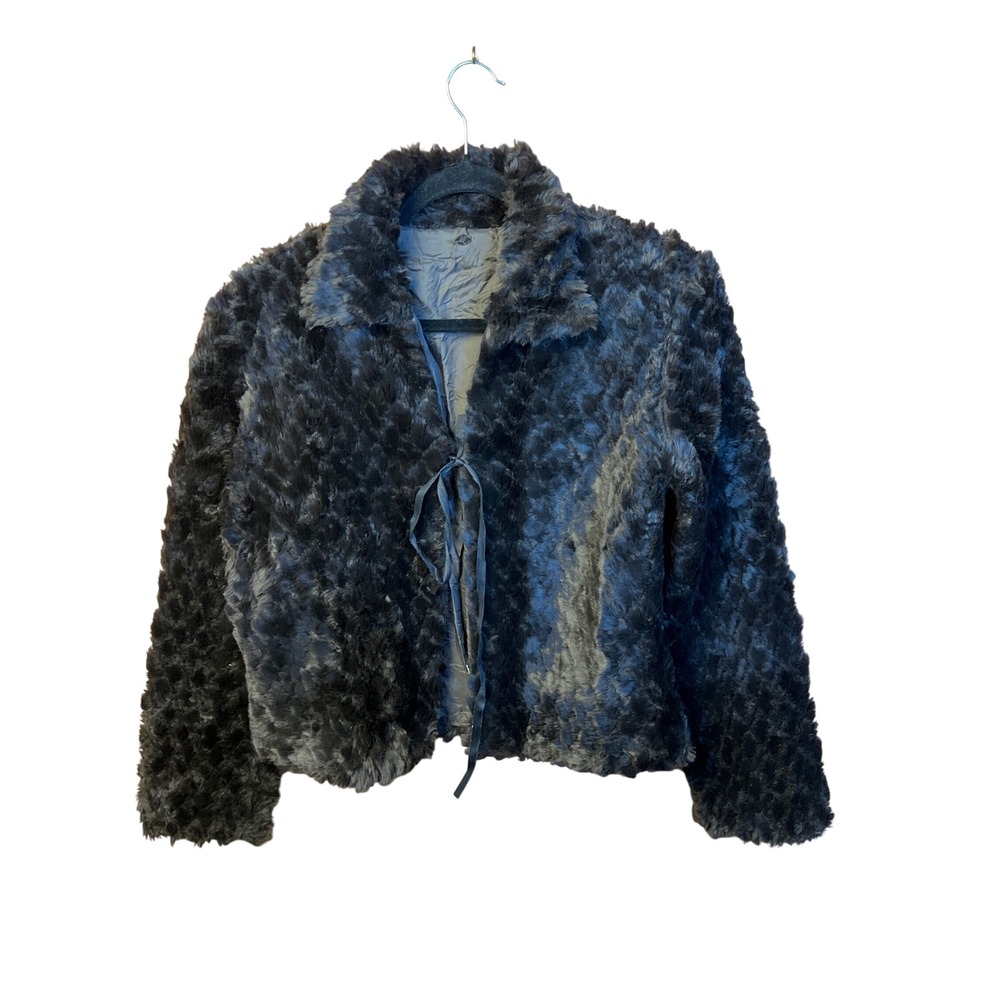 Faux Fur Jacket Women's Cropped‎ Tie Front Black Party Elegant Warm Coat